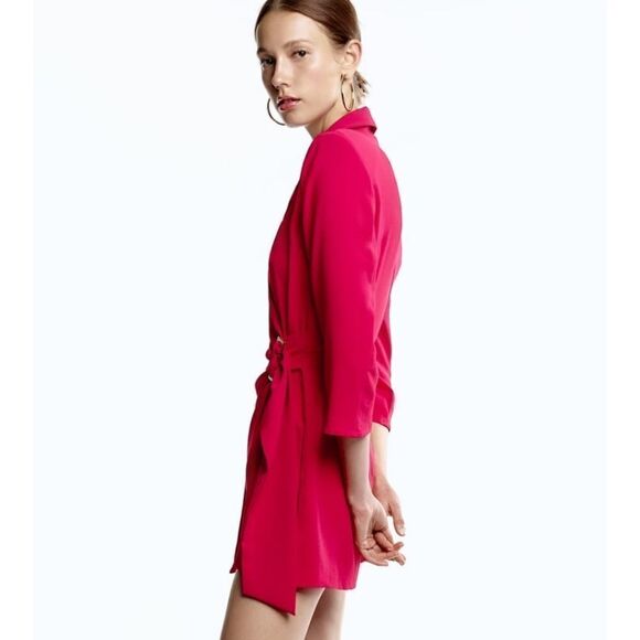 ZARA BLAZER DRESS PLAYSUIT WITH BELT HOT PINK ZARA - Picture 5 of 11